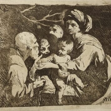 Antique print. The Holy Family with Saint John the Baptist.Antieke prent Heilige familie
