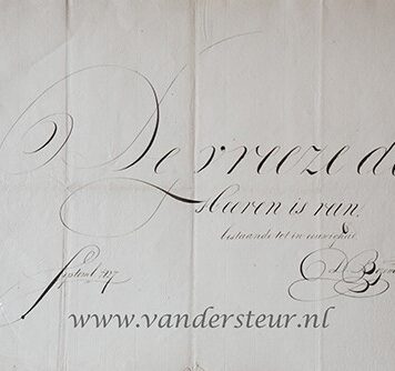 BEZEM, SCHERMERHORN, KALLIGRAFIE Vier bladen kalligrafie, gesigneerd door D. Bezem, 1827, 1828, Schermerhorn 1853 en Schermerhorn 1870, ieder blad 32x42 cm.