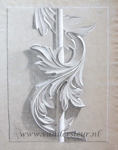  - KNOTTER Krijttekening door J.G. Knotter, 1889, een ornament, academietekening van het Genootschap Mathesis Scientiarum Genitrix te Leiden, 50x65 cm.