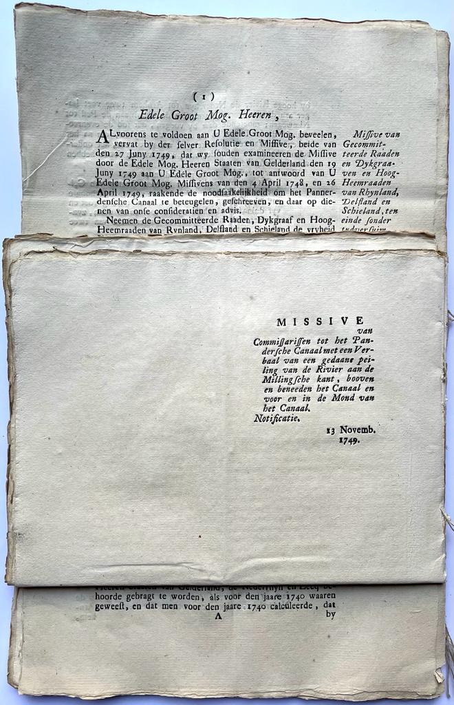  - Printed document 1749 | Resolutie 8-10-1749 betr. Pannerdens Kanaal. Folio, 57 pag., gedrukt.