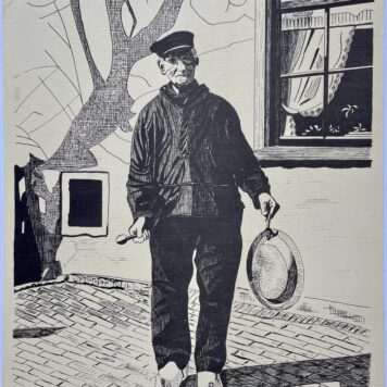 Reproductie van een tekening van een dorpsomroeper door Jaap Kooiman