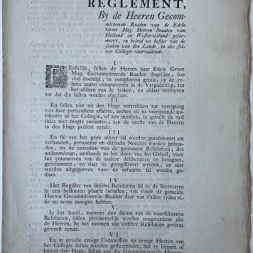 Ordre en reglement by de heeren Gecommitteerde Raden van de Staten van Holland