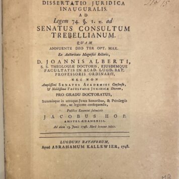 Jacobus Hop Dissertatio juridica inauguralis ad Legem 74