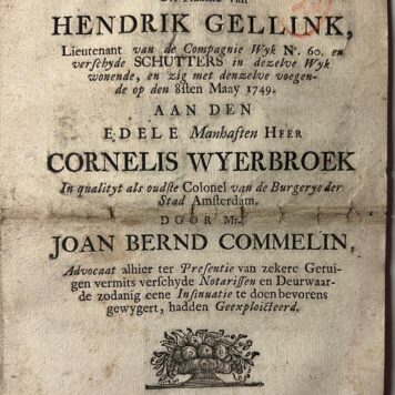 Insinuatie Hendrik Gellink schutters C. Wyerbroek Commelin 1749
