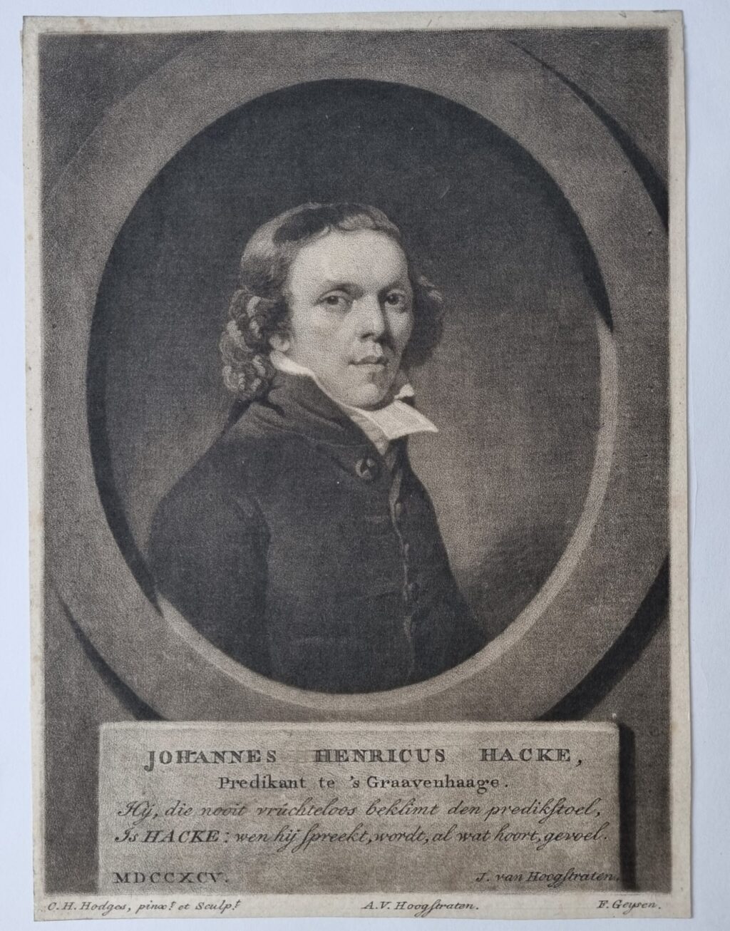 [Antique drawing, pen and ink; antique print, mezzotint] Portrait of Johannes Henricus Hacke, dated 1798/published 1795.