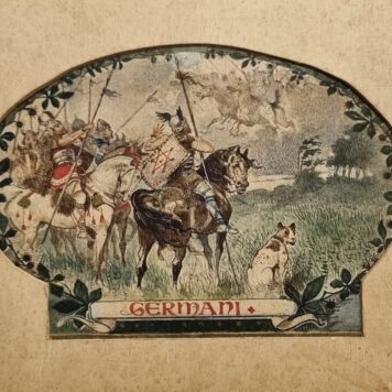 [Antique drawing, pen and wash] Liebig card GERMANI, ca. 1885.