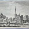 Antique drawing The old protestant church of Zandvoort aan Zee