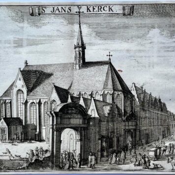 Antique print etching St. Janskerk in Haarlem Romeyn de Hooghe