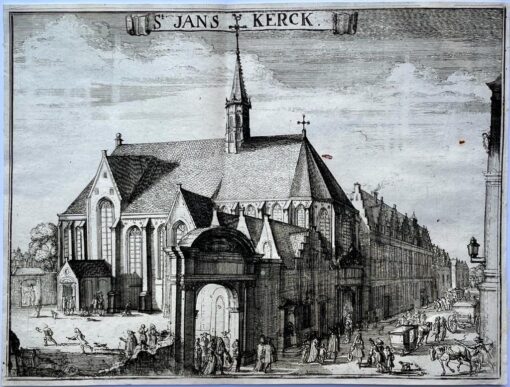 Antique print etching St. Janskerk in Haarlem Romeyn de Hooghe
