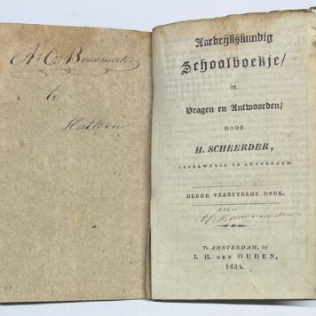 Schoolbook, 1834, Education | Aardrijkskundig Schoolboekje in Vragen en Antwoorden door H. Scheerder. Te Amsterdam, bij J. H. den Ouden, 1834, 84 pp.
