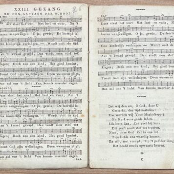 Schoolbook, 1824, Music Education | Schoolgezangen voor drie stemmen, dienende tot dagelijksch gebruik bij het aan- en uitgaan der school, en bij bijzondere gelegenheden. Amsterdam, Johannes van der Hey en Zoon, 1824, 33 pp.