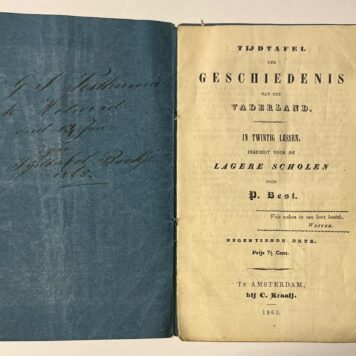 Rare Schoolbook, 1863, Education | Tijdtafel der Geschiedenis van het Vaderland in Twintig Lessen. Ingerigt voor de Lagere Scholen. Te Amsterdam, bij C. Kraaij, 1863, 16 pp.