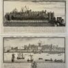 Antique print engraving The west and south view of the Tower of London