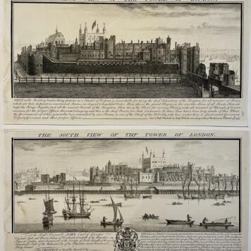 Antique print engraving The west and south view of the Tower of London