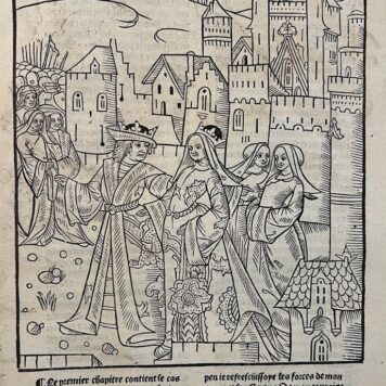 Middeleeuws blad 1484. Middle ages bookillustration. Houtsnede