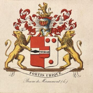 [Heraldic coat of arms] Coloured coat of arms of the le Brum de Miraumont family, family crest, 1 p.