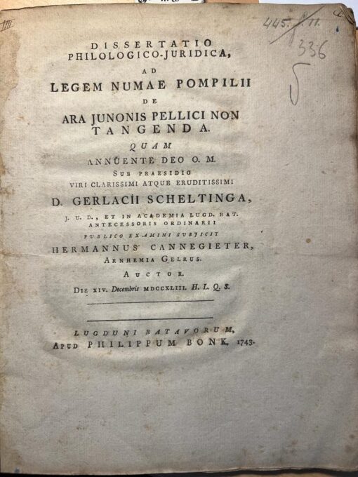 Dissertatio philologico-juridica ad legem Numae Pompilii Cannegieter 1743
