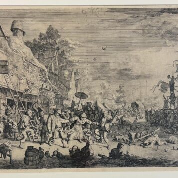 Cornelis Dusart (1660-1704). Antieke prent dorpsfeest. zeldzaam. Rare print. antique