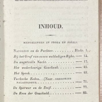 School book, [ca. 1825], Children's Literature | Napoleon en de pachter. De angstvolle nacht. Het spook(...) en mengelingen, in proza en poëzij. Amsterdam, Van Arum, [ca. 1825], 154 pp.