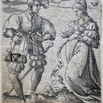 Antique print, engraving | Dancing couple, ca. 1550, 1 p.