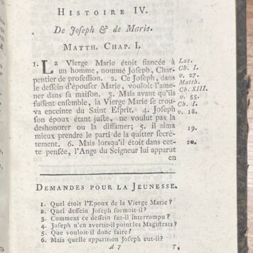 Rare School Book, [ca. 1795], French | Histoires de la Bible: Publiées en Faveur de la Jeunesse par Jean Hubner (...) Première partie. Qui contient Cinquante-Deux Histoires du Vieux Testament. Nouvelle Edition, plus correcte que les précédentes. A Leide, Chez Luzac et Comp., 1795, 271+(1)+210+(10) pp.