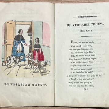 School Book, 1828, Hand-colored illustrations | Leerzame Dichtstukjes, voor kinderen. door Johannes Hazeu C'Zoon. Te Amsterdam, bij M. H. Helmig, 1828, 94 pp. (incomplete)