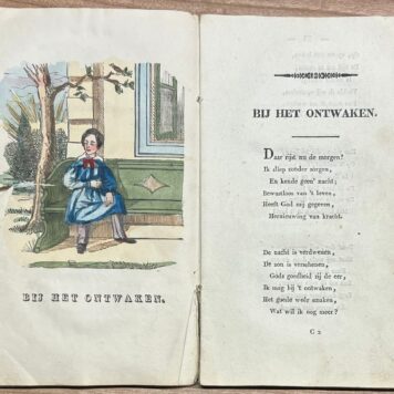 School Book, 1828, Hand-colored illustrations | Leerzame Dichtstukjes, voor kinderen. door Johannes Hazeu C'Zoon. Te Amsterdam, bij M. H. Helmig, 1828, 94 pp. (incomplete)