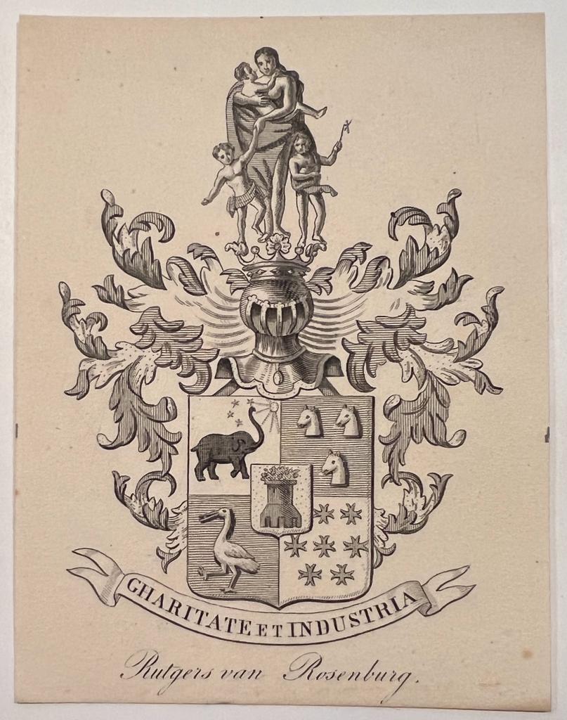 [Rutgers van Rosenburg family crest]. - Wapenkaart/Coat of Arms: Black and white coat of arms Rutgers van Rosenburg, 1 p.