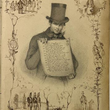 Antique drawing Young man in a top hat