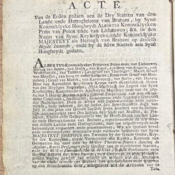 Set of 2 printed publications, 1549, Brabant | Die Blyde Incomste den Hertochdomme van Brabant, In voortyden by haren Landtsheeren verleent, (...), T' Antwerpen, by Joannes Baptista Carstiaenssens (...) 1549, 28 pp. Set of two.