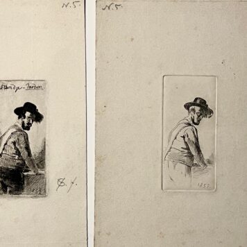 Antique etchings Figure study of a man with a hat in different states. Van der Griendt