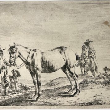 Etching Man holding a horse by the bridle. Dirk Stoop