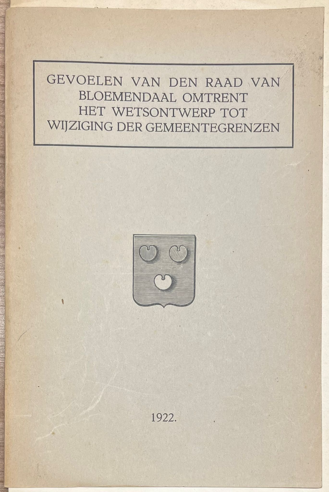  - Set of 4, 1918-1922, Haarlem | Gevoelen van den raad van Bloemendaal omtrent het wetsontwerp tot wijziging der gemeentegrenzen, [s.n.], [s.l.], 1922, 3 vols.