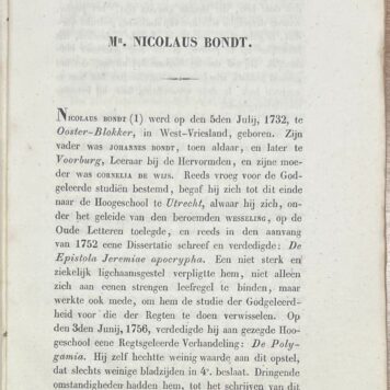 Law, 1945, Memoir | Mr. Jan Bondt, en diens vader Mr. Nicolaus Bondt, herinnerd door Mr. M. C. van Hall, 2 December, 1945. [s.n.], [s.l.], 1945, 98 pp.
