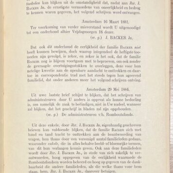 Rombouts, 1888, Amsterdam | Het Testament van Hans Rombouts, of De Romboutsfondsen, onder beheer van jhr. J. Backer Jr., jhr. W.C. Backer, mr. A.J. van Vollenhoven en jhr. W.G. Dedel. Met eene voor- en narede door Velthuijzen van der Groenekan. Bijdrage tot de kennis van het Wilsonisme in Nederland. Amsterdam, M. van Cleeff, 1888, 68 pp.