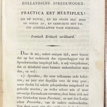 Proverbs, 1831, Dutch Sayings | Verzameling van eenige, hier te lande gebruikelijke, Spreekwoorden; op eene vrolijke, onderhoudende en gemeenzame wijze verklaard en opgehelderd, door A. Fokke Simonsz. met Caricatuurplaten. Tweede druk. Amsterdam, Ten Brink & De Vries, 1831, 257 pp.