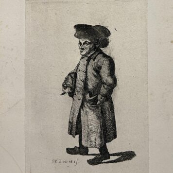 Beggar in Leiden man in long coat etching by Pieter Kikkert 1889