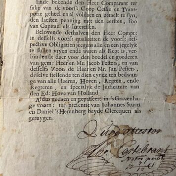 legal deed with manuscript additions about Jacob Pesters heer van Cattenbroek