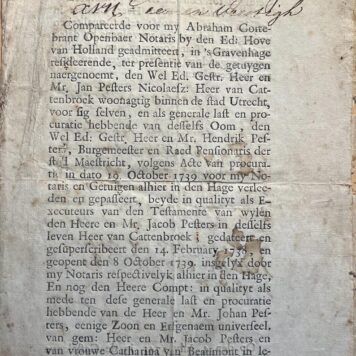 legal deed with manuscript additions about Jacob Pesters heer van Cattenbroek