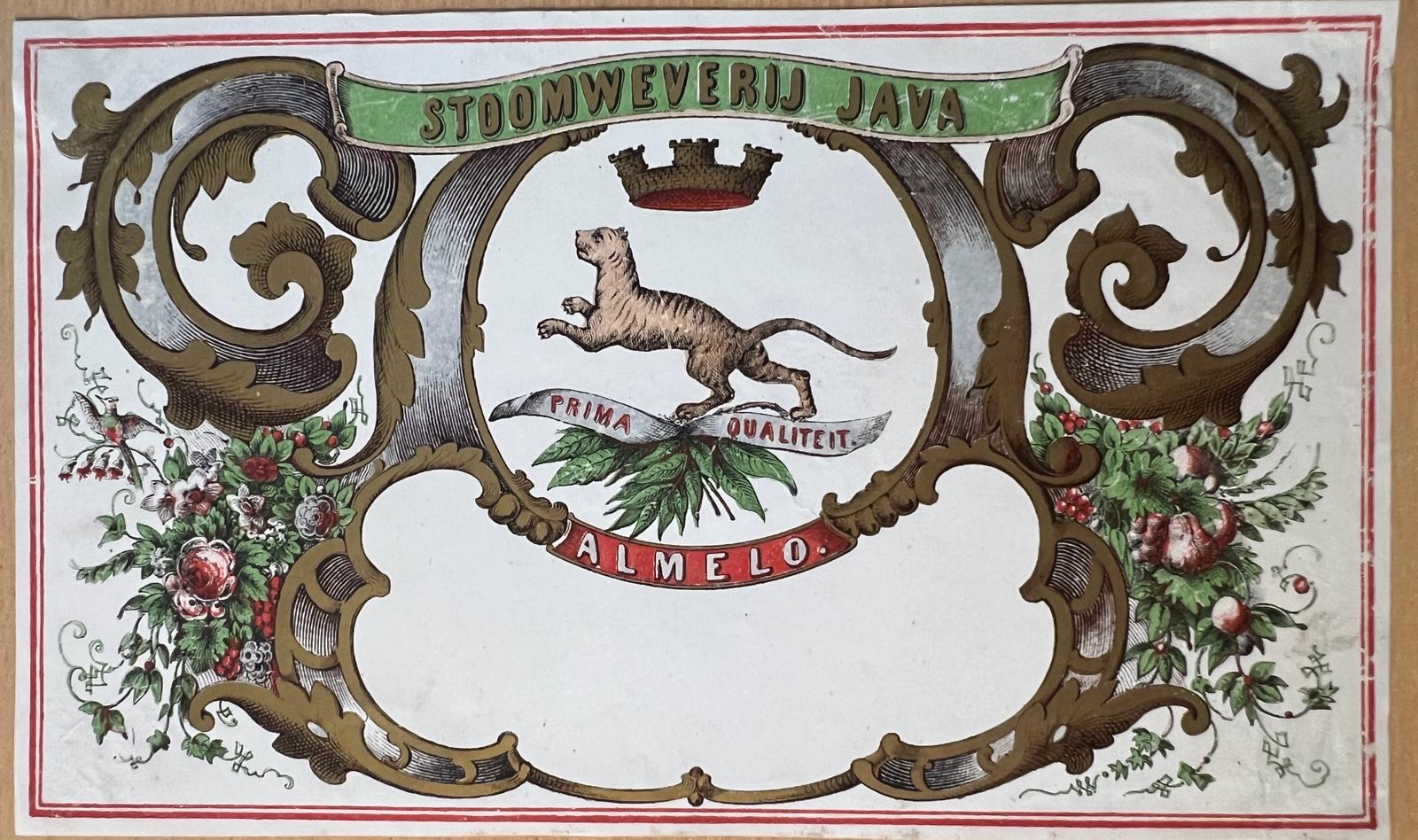  - Ephemera Almelo Overijssel | Decorated label of Stoomweverij Java in Almelo, Overijssel, 1 p.