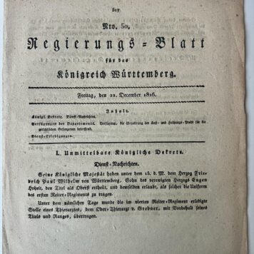 Regierungs-Blatt Württemberg freitag 22 december 1826.