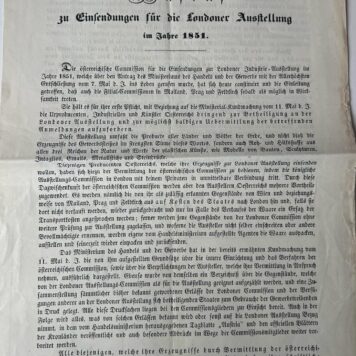 Aufruf zu einsendungen für die Londoner Ausstellung im Jahre 1851,