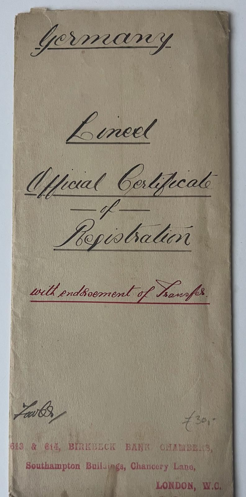 [Original legal manuscript 1903] - German Lineel 1903 | Original publication partly in manuscript of Lineel: medical content: Herstellung chemischer Prparate, Kaiserliches Patentamt, 4 pp.