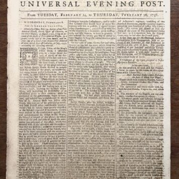 Antique newspaper UK 1758 | The London Chronicle or Universal Evening Post, Vol. III, no 187 March 9-11 1758. Original newspaper on laid paper, 8 pp (p. 233-240).