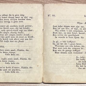 Music, 1835, Song book | Verzameling van Gezelschaps-Liederen. Bijeenvergaderd ten dienste van den Beschaafden Stand. Zevende verbeterde Druk. Dordrecht, H. Lagerweij, 1852, 112 pp.
