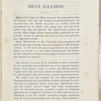Music, 1914, Amsterdam | Maatschappij tot bevordering der Toonkunst Afdeeling Amsterdam, Directeur W. Mengelberg, Programma Tekstboekje, Missa Solemnis, L. van Beethoven. Amsterdam, Maatschappij tot bevordering der toonkunst, 1914, 13(1)pp.