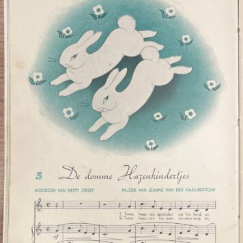 Set of 6, 1933-1938, Music | Tiental Kinderliedjes gezongen door Jacob Hamel's A.V.R.O. Kinderkoor. Illustratie en verzorging Piet Marée. Algemeene vereeniging Radio Omroep, Amsterdam, 1933-1937, set of 6.