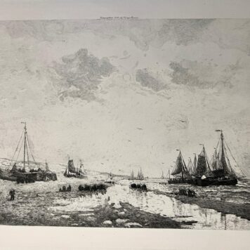 Scheveningen boten op het strand lithografie van schilderij door Mesdag