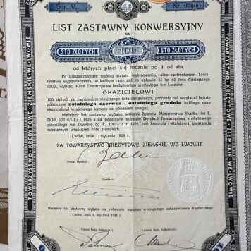 Polish bond for 100 zlotych signed in Ukraine Lviv 1 januari 1925