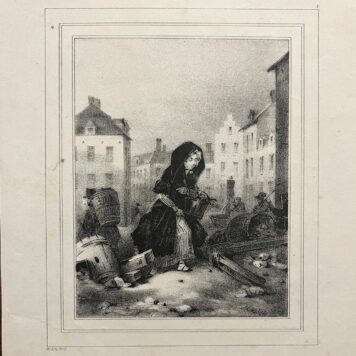 Lithography with woman Retour du marché Bruxelles